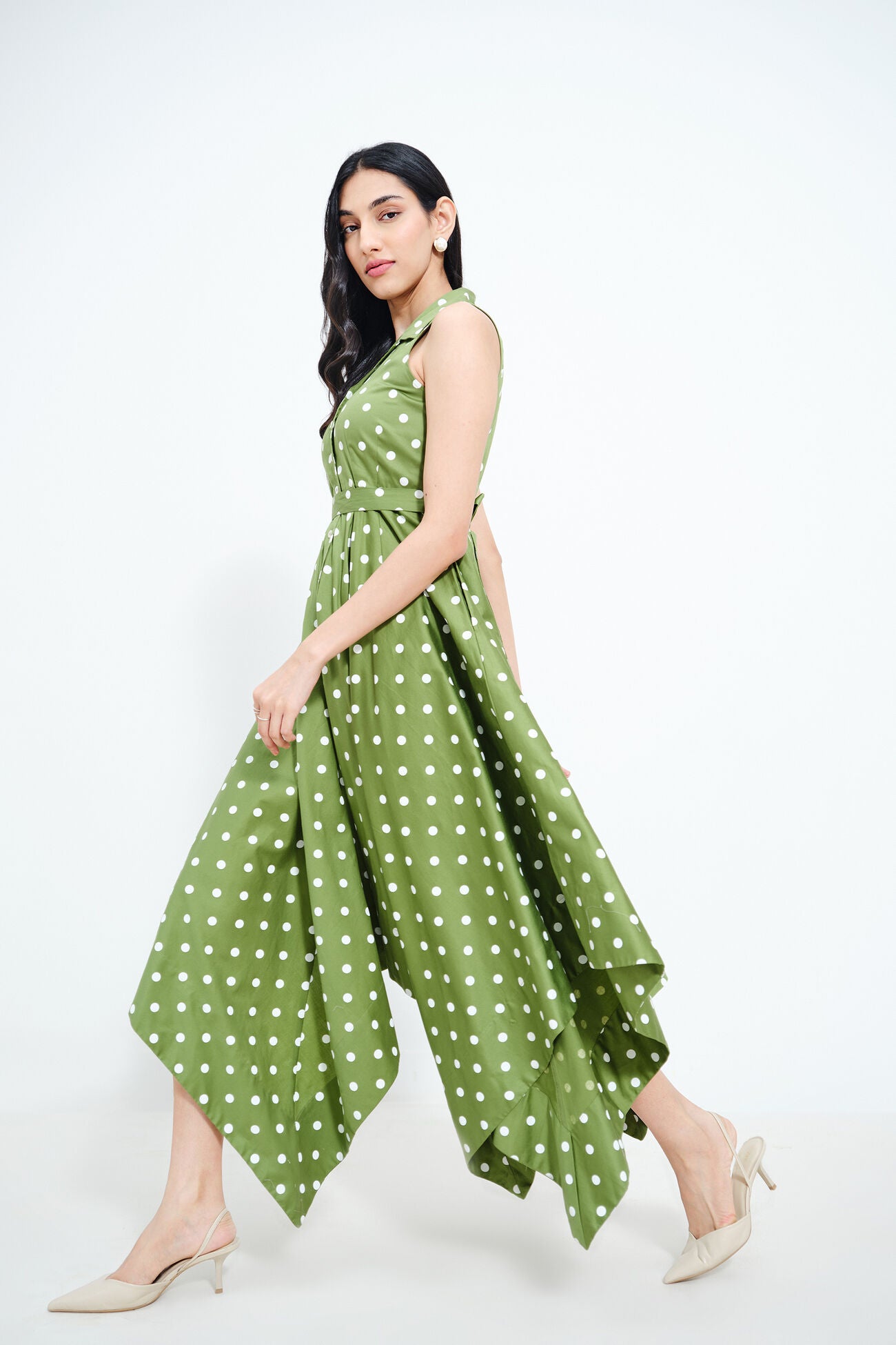 Lightweight Asymmetrical Cotton Dress with Polka Candy Print