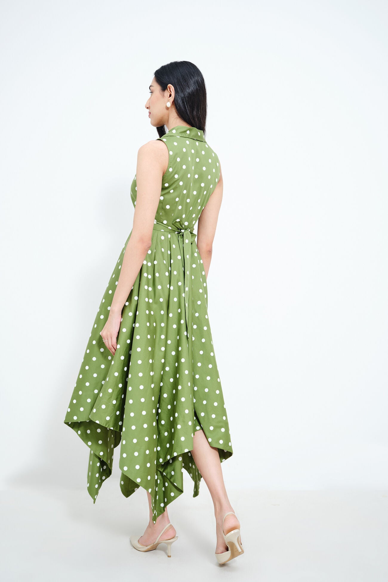 Lightweight Asymmetrical Cotton Dress with Polka Candy Print