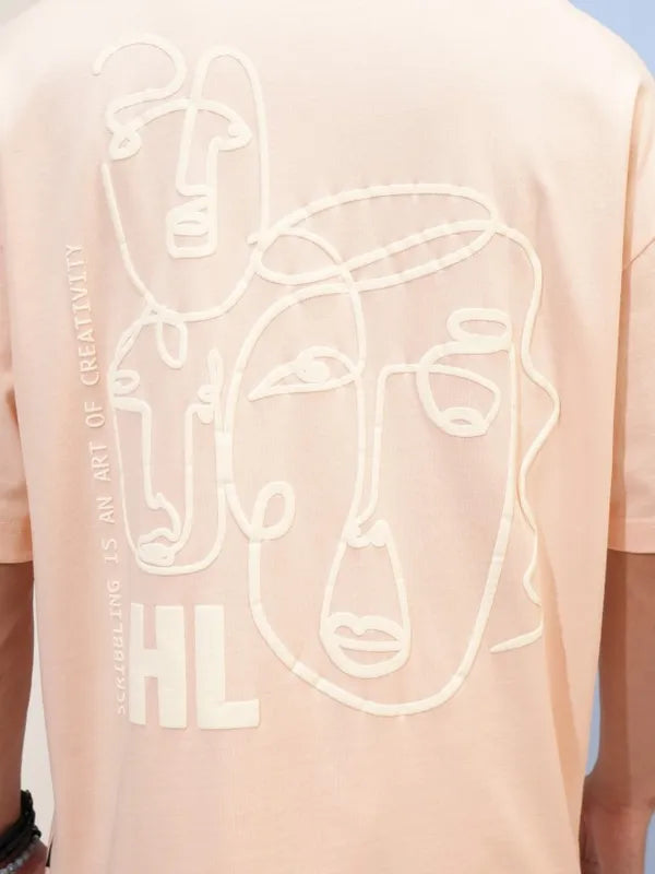 Fashionable Oversized Peach Color Printed T-Shirt for Men