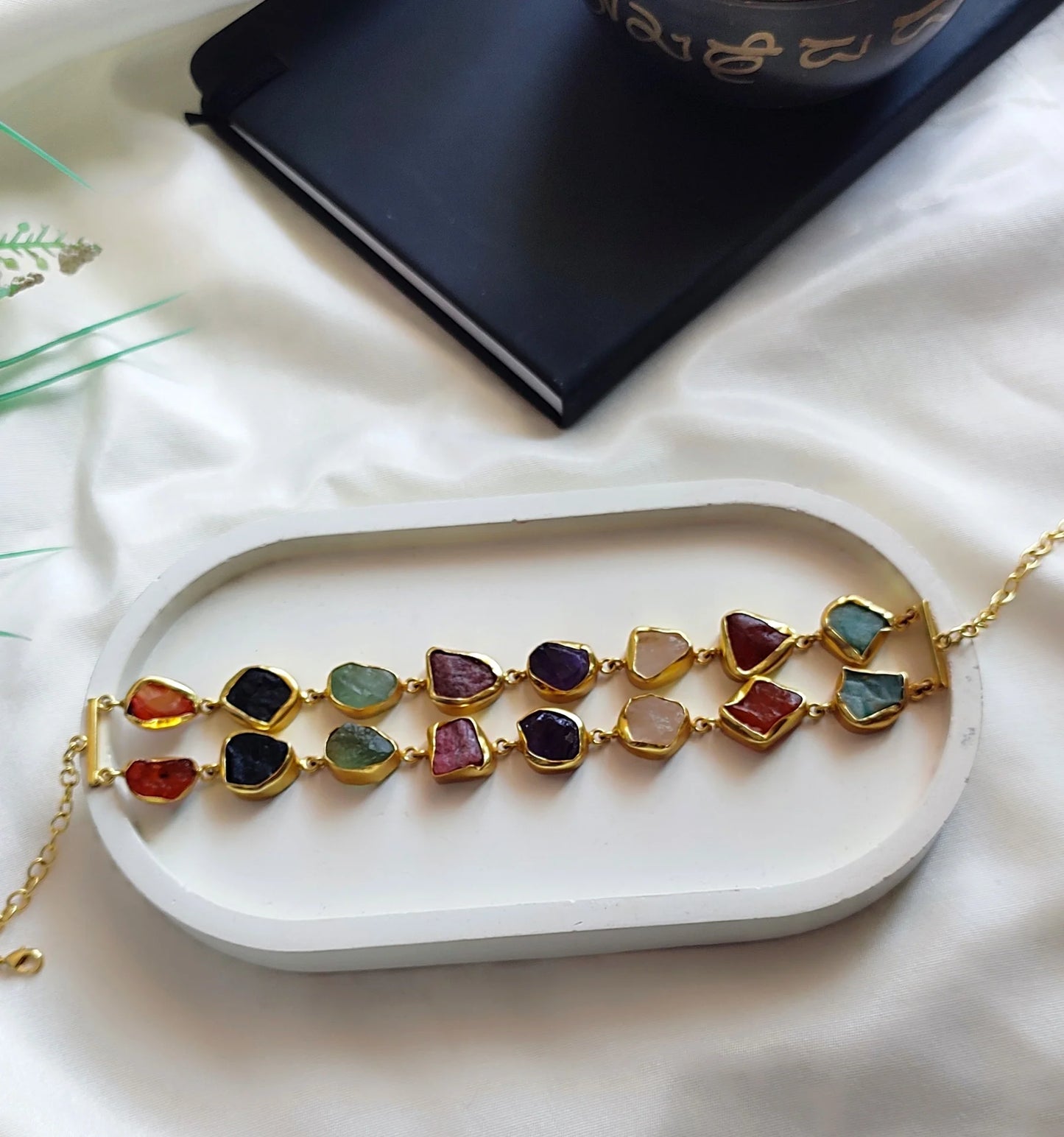 Modern Stone Symphony Necklace with Double Layered Detailing