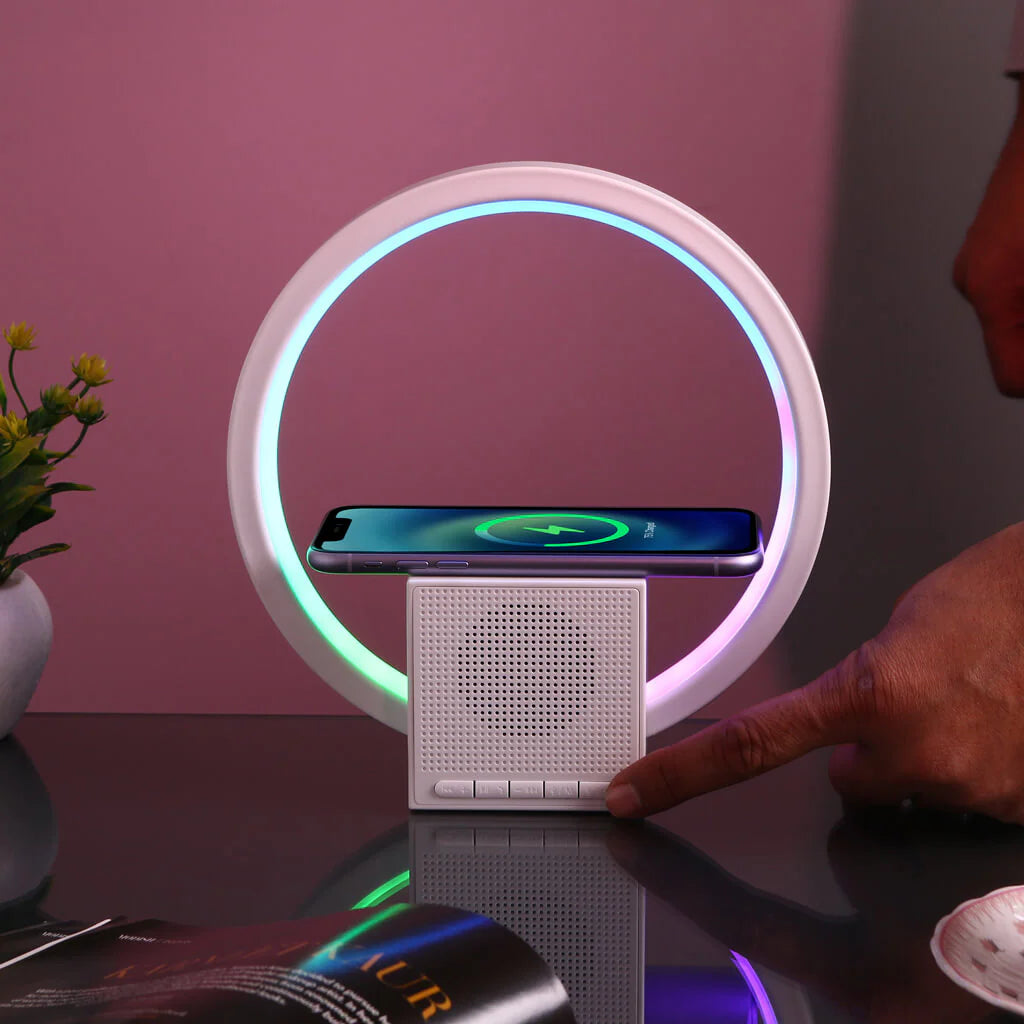 LED Lamp with Wireless Charging and Bluetooth Speaker