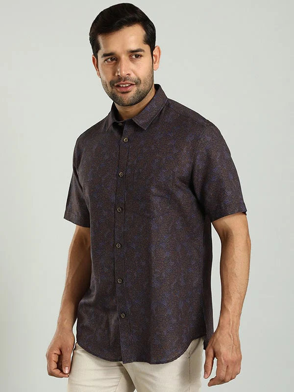 Breathable Men’s Printed Half Sleeve Linen Blend Shirt – Lightweight Summer Casual Wear for Travel and Weekend Gatherings