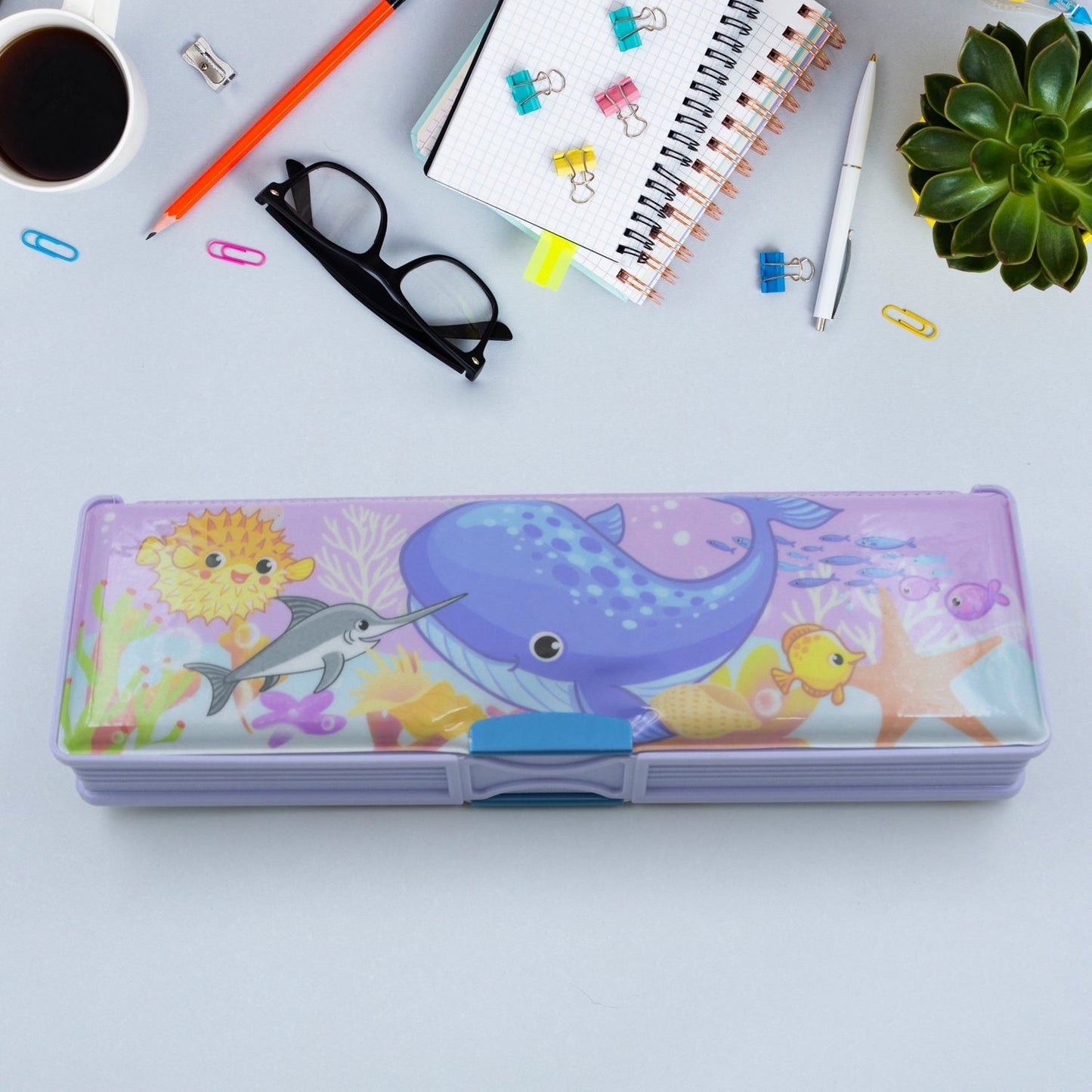 4138 Multipurpose Compass Box Plastic Double Deck Pencil Case With 2 Compartments Supplies Utility Box Storage Organizer Pencil Box For School Cartoon Printed Pencil Case For Kids Birthday Gift For Girls Boys