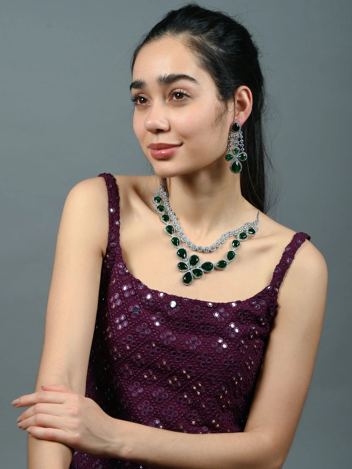 Stylish Dark Green Alloy Embellished Jewellery Set for Women Ideal for Evening Parties and Special Occasions