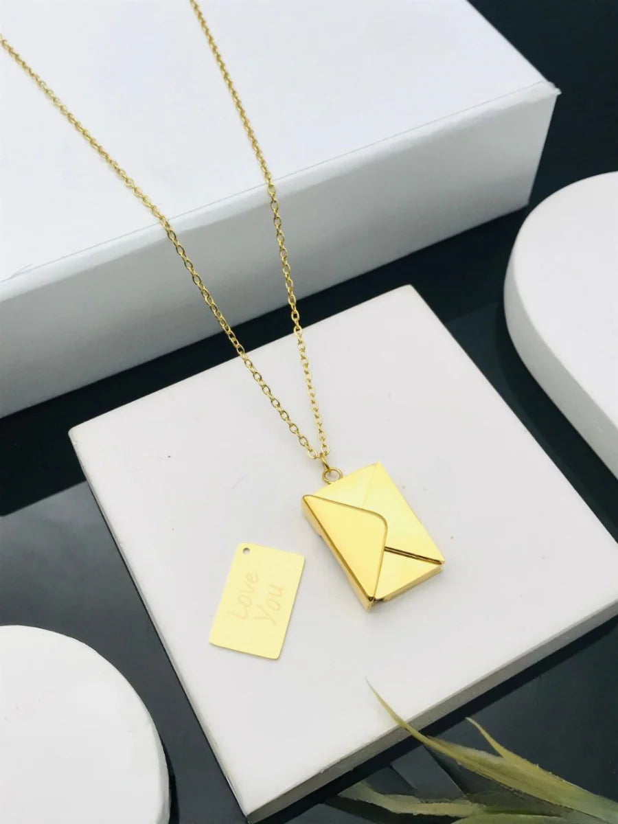 Romantic Golden Letter Envelope Pendant Chain Necklace