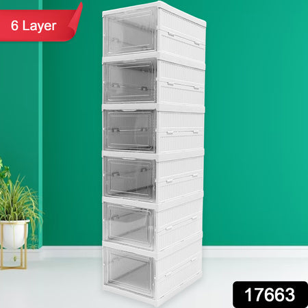 Stackable Multifunctional Storage For Clothes Foldable Drawer Shelf Basket Utility Cart Rack Storage Organizer Cart For Kitchen Pantry Closet Bedroom Bathroom Laundry (6 Layer 1 Pc)