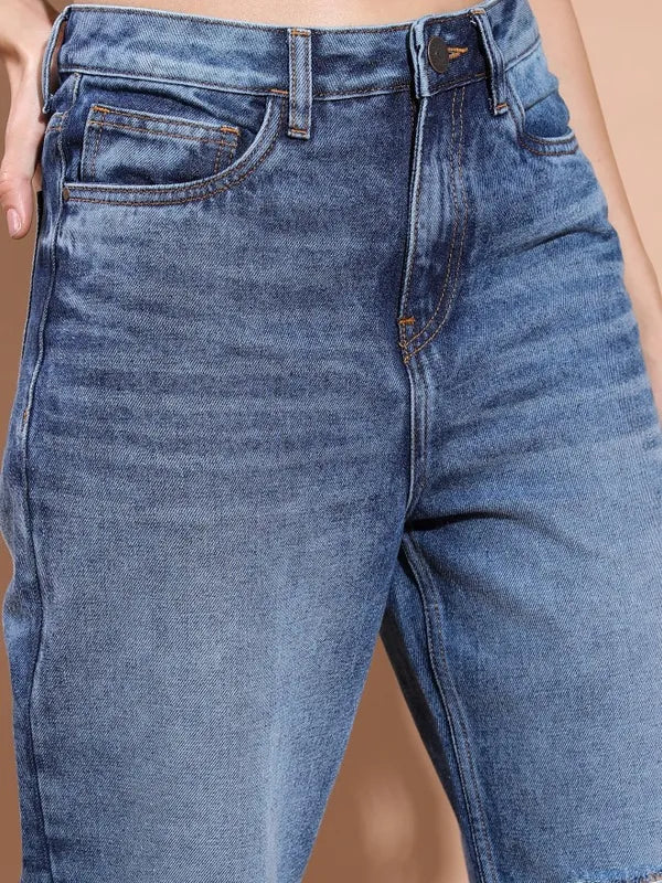 Highly Distressed Blue Wide Leg Jeans for Women with Comfortable and Stylish Look