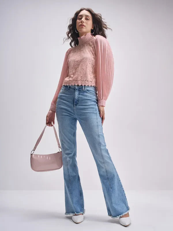 Comfortable Pink Self Design Regular Top for Daily Outfits