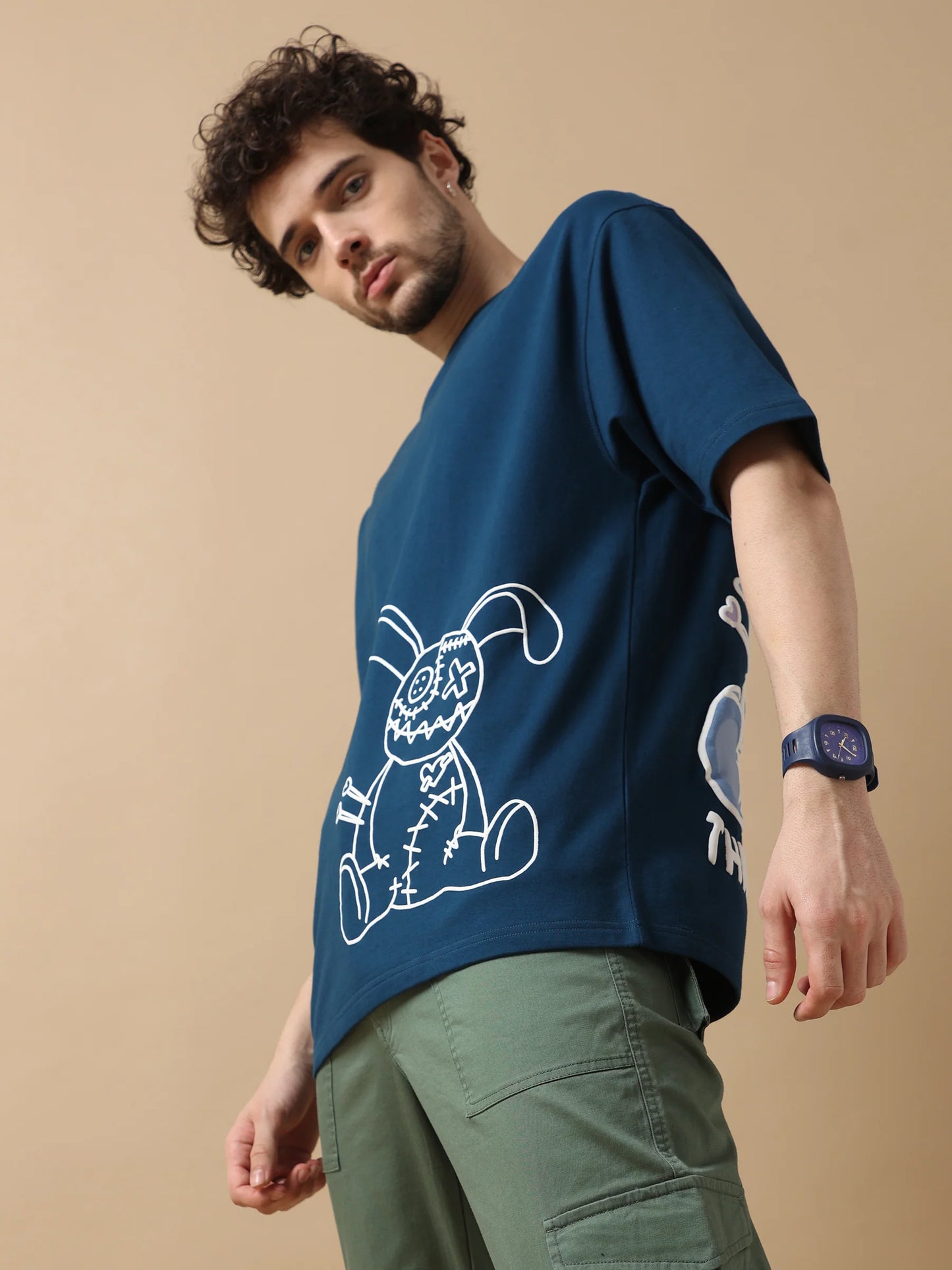 Navy Oversized T Shirt Featuring Voodoo Doll Print for Casual and Streetwear Looks