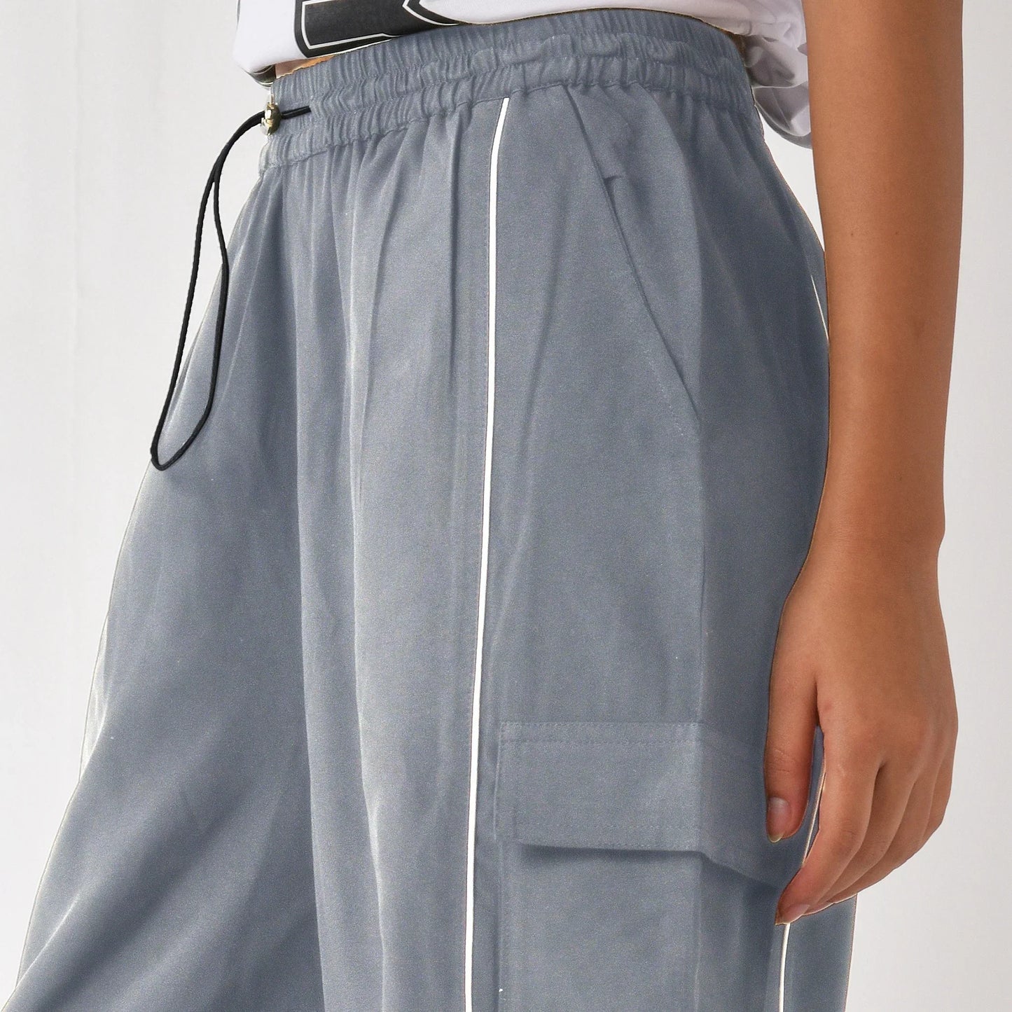 Parachute Style Pants for Women Featuring Contrast Piping and Lightweight Fabric