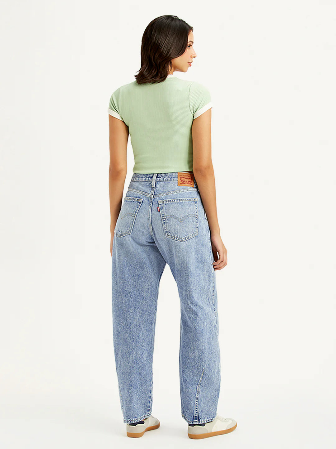 Women Light Blue Barrel Fit Mid Rise Baggy Dad Jeans with Fashionable Casual Look