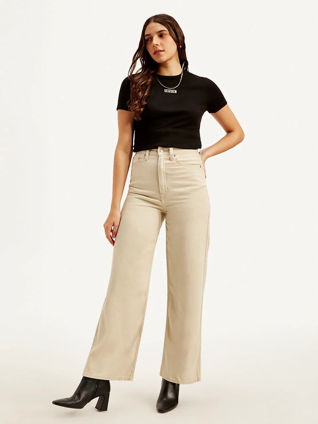 Women’s Beige Loose Fit High Rise Jeans