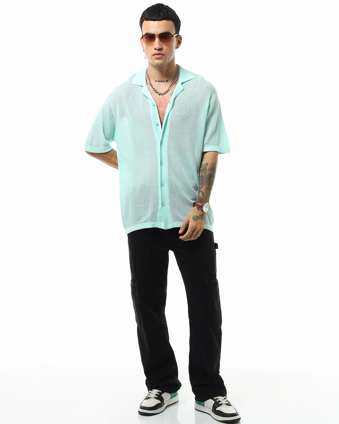 Fashionable Men’s Blue Oversized Shirt with Textured Design – Contemporary Streetwear for Effortless Everyday Style