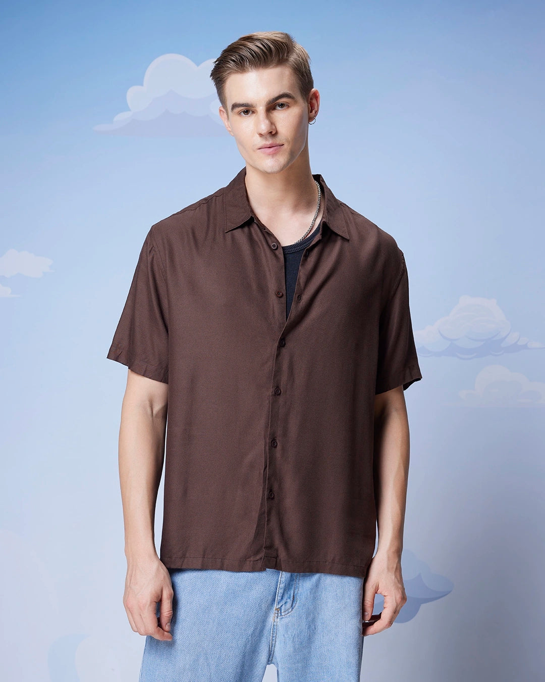 Modern Men’s Brown Oversized Shirt – Relaxed Fit Fashion Essential for Layering, Street Style, and Casual Outings