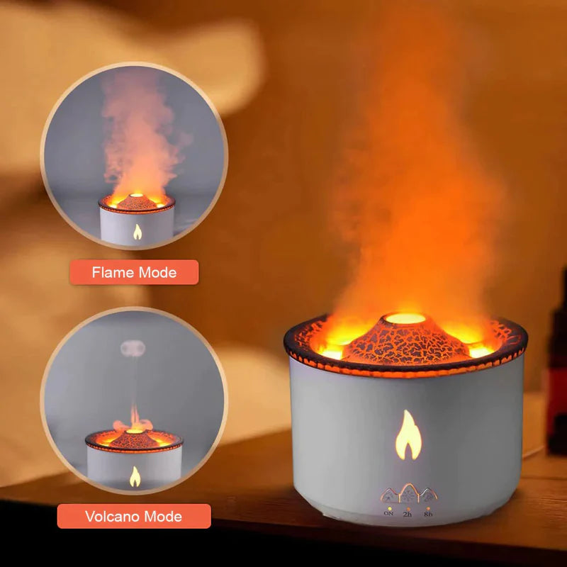 Decorative Volcano Humidifier and Essential Oil Diffuser with Flame Effect and Auto Shut-Off
