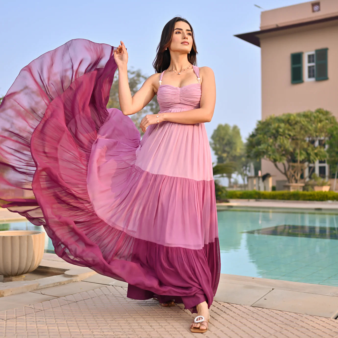 Floor-Length Backless Chroma Harmony Dress for Elegant Look