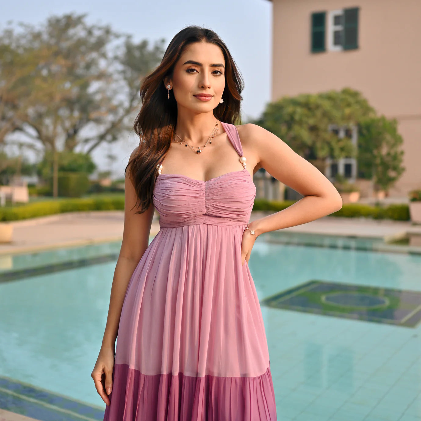 Floor-Length Backless Chroma Harmony Dress for Elegant Look