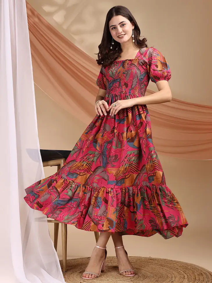 Modern Women Fit and Flare Pink Dress Designed for Semi Formal Gatherings and Fashionable Daily Wear