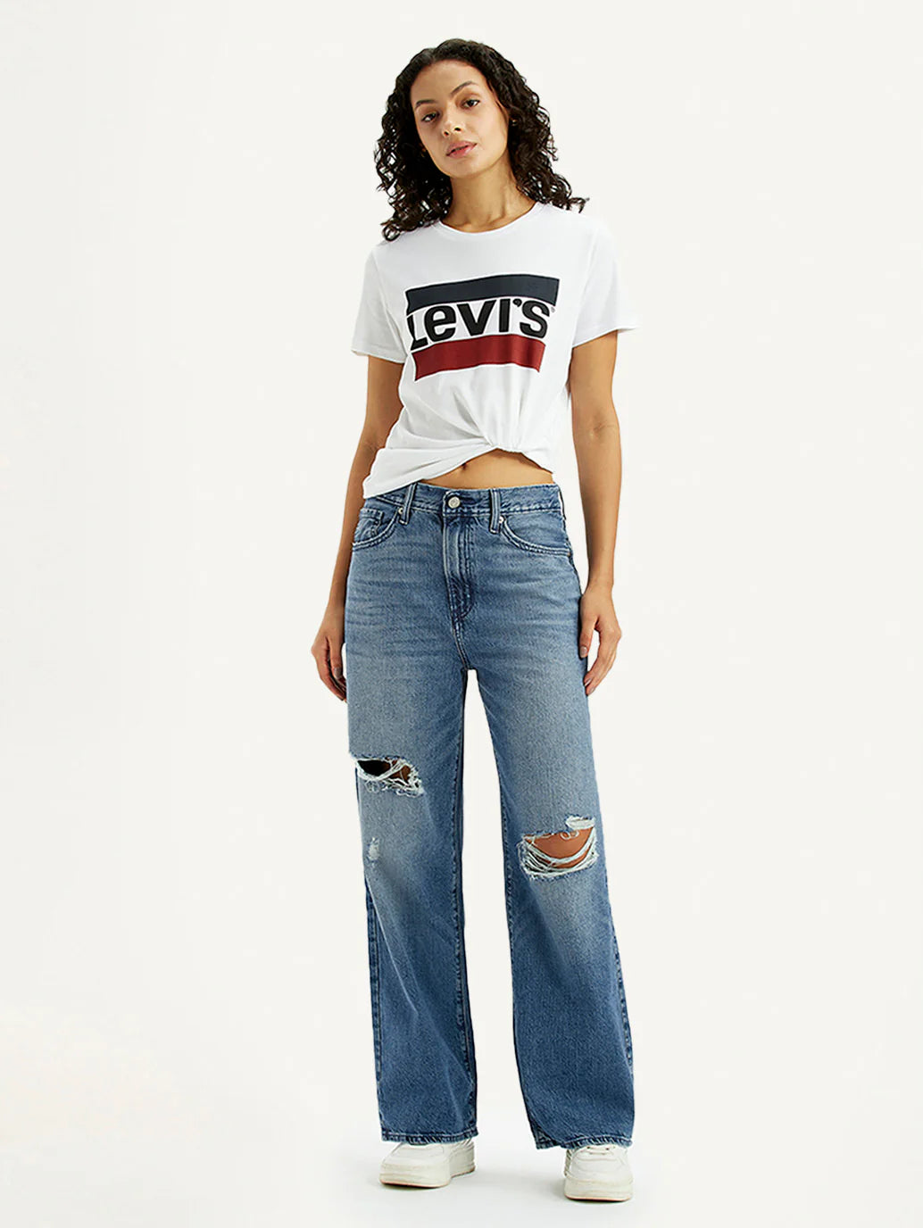 Elegant Women’s Blue High Waist Wide Leg Jeans with Loose Comfort Fit