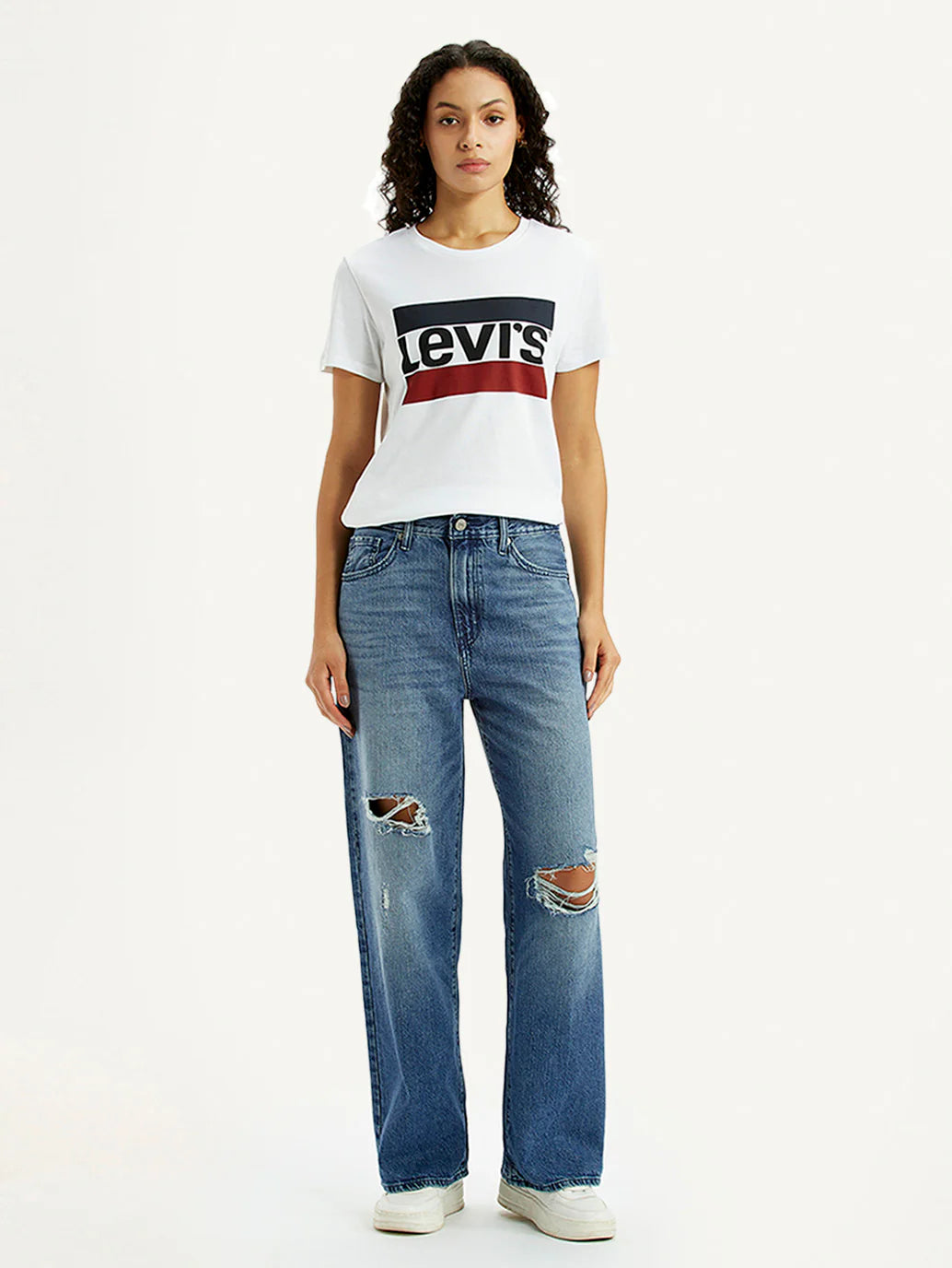 Elegant Women’s Blue High Waist Wide Leg Jeans with Loose Comfort Fit