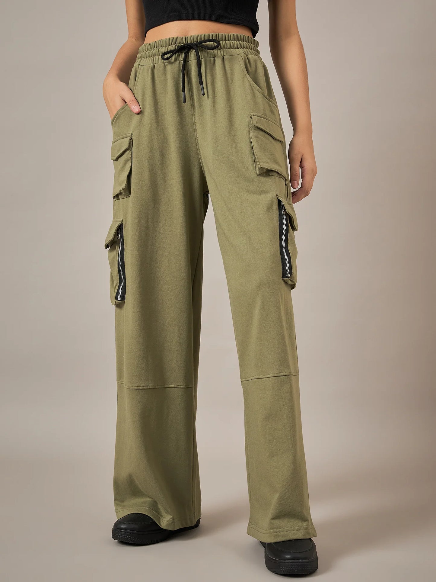 Olive Relaxed Baggy Fit Pants Crafted for Comfort and Effortless Styling