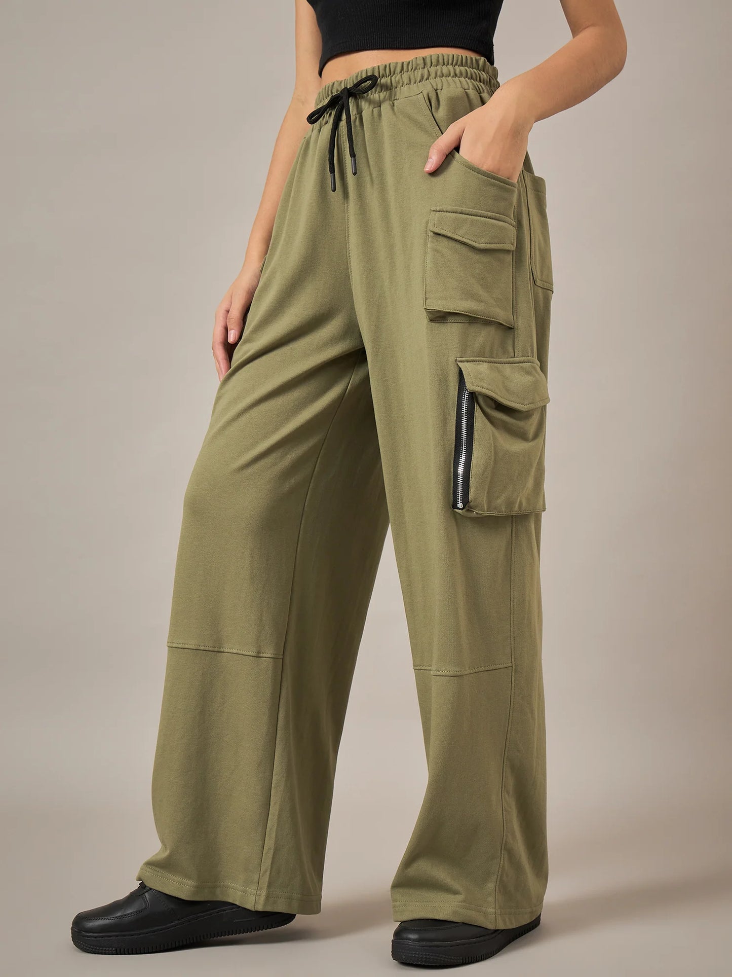 Olive Relaxed Baggy Fit Pants Crafted for Comfort and Effortless Styling