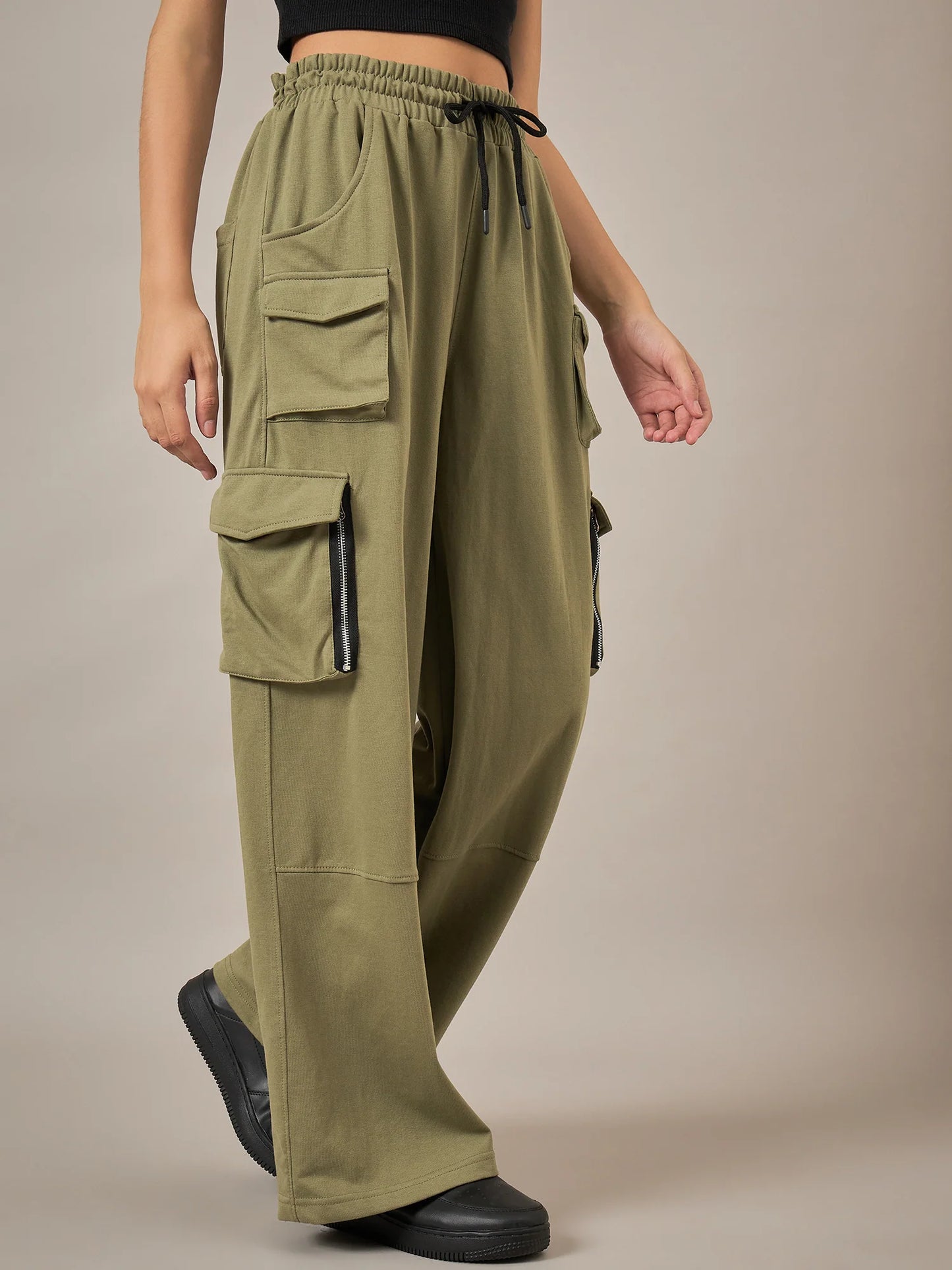 Olive Relaxed Baggy Fit Pants Crafted for Comfort and Effortless Styling