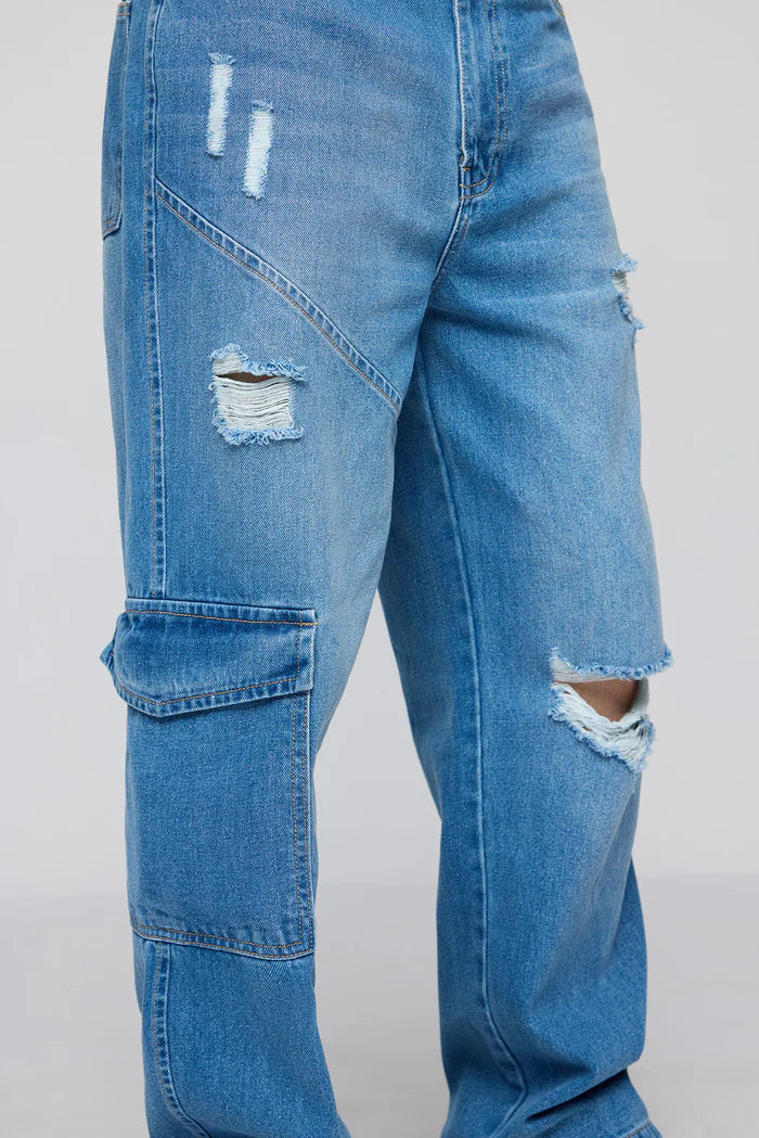 Comfortable Blue Streetwise Torn Jeans for Men in Classic Straight Fit Style