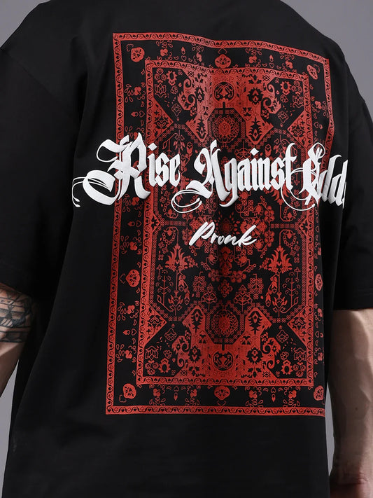 Rise Against Odds Inspired Puff Print Oversized T-Shirt for Men