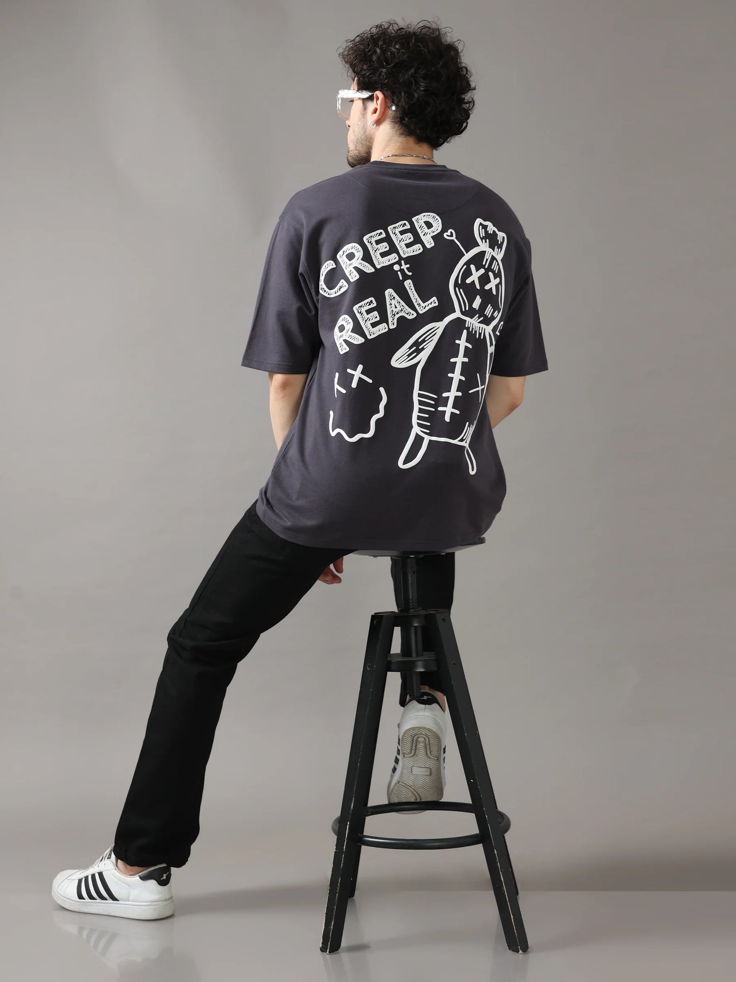 Black Creep It Real Graphic Oversized T Shirt Perfect for Streetwear and Weekend Outfits