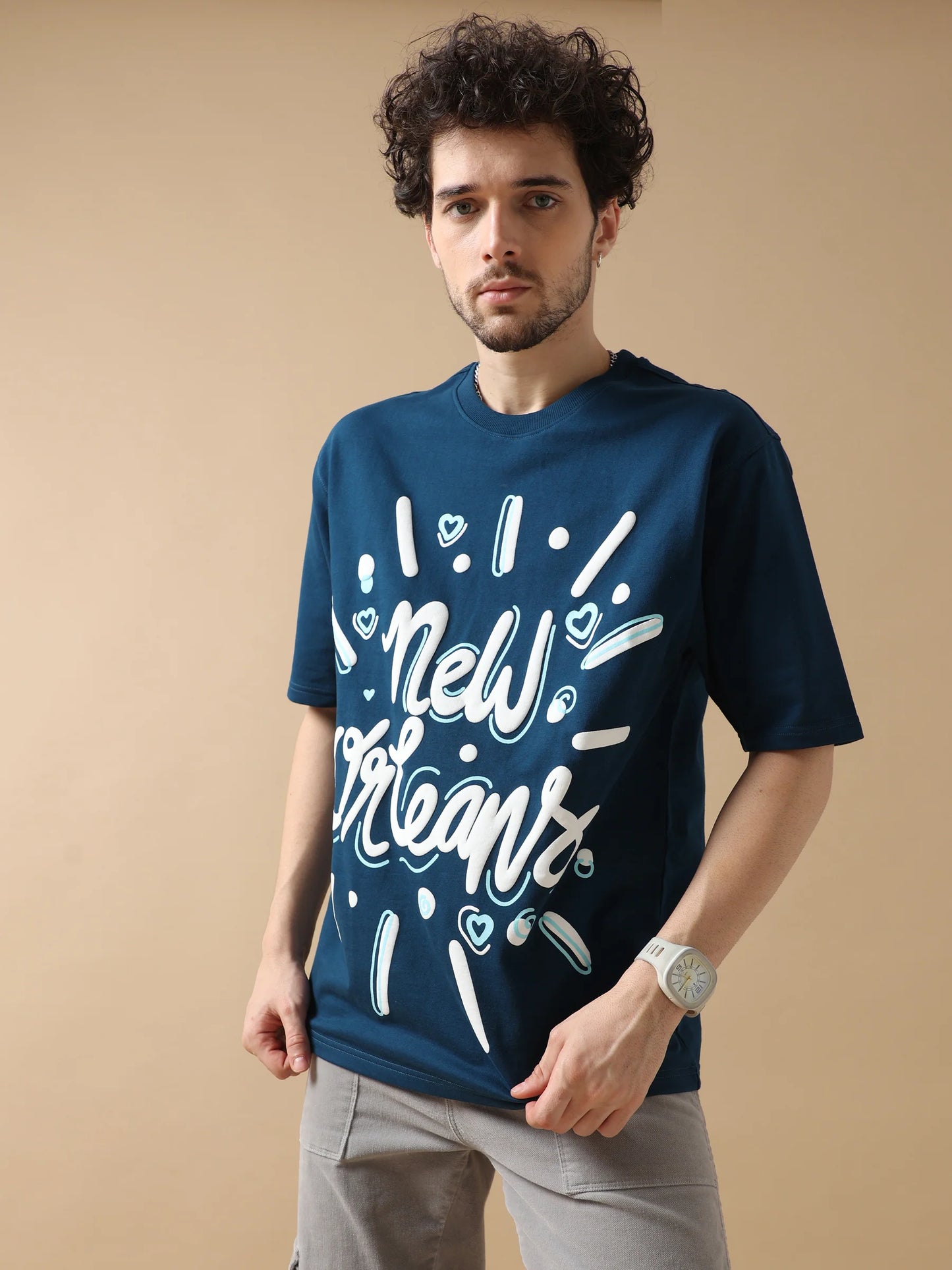 Navy Oversized T-Shirt with New Orleans Inspired Graphic and Comfortable Casual Fit
