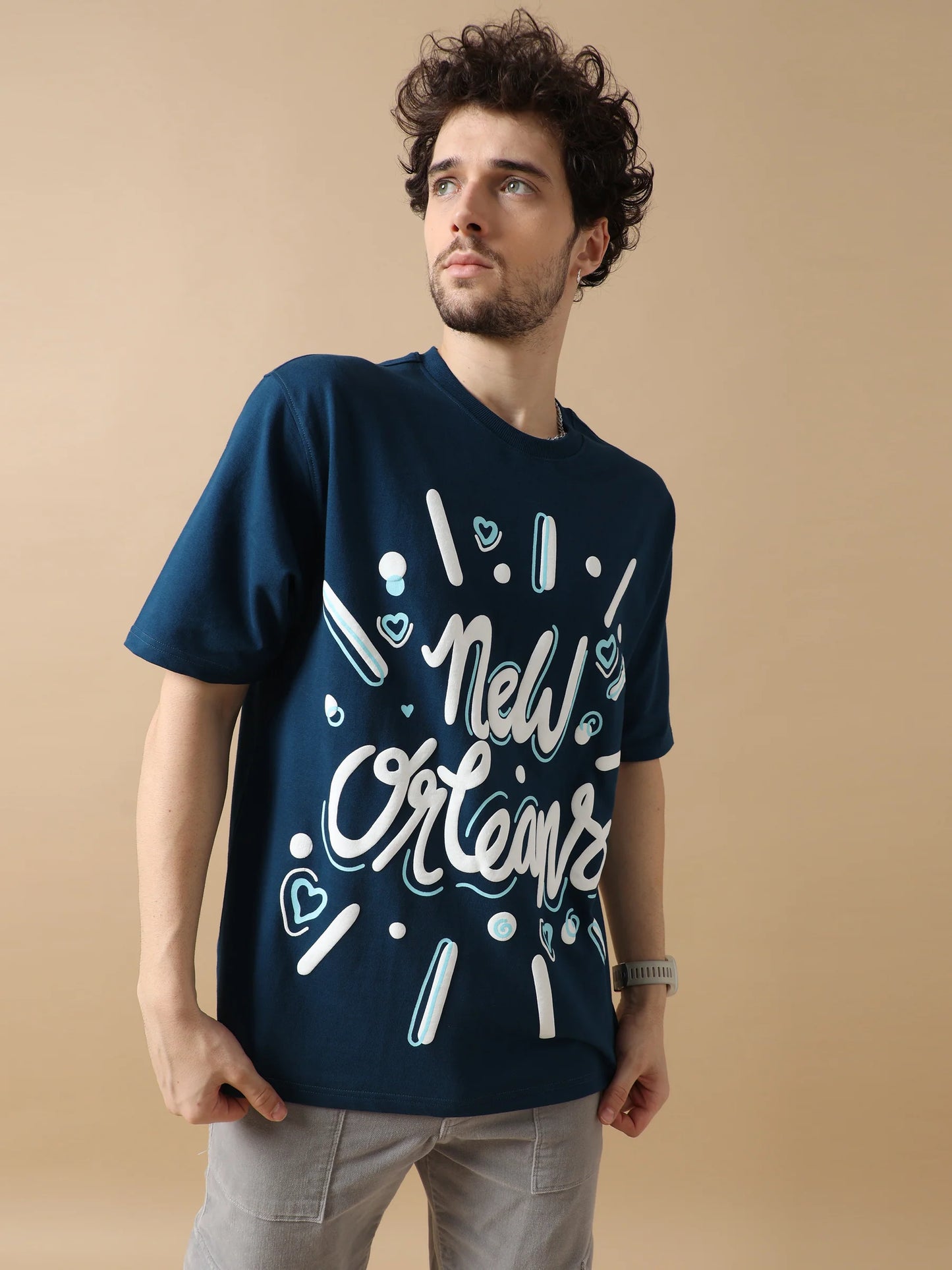 Navy Oversized T-Shirt with New Orleans Inspired Graphic and Comfortable Casual Fit
