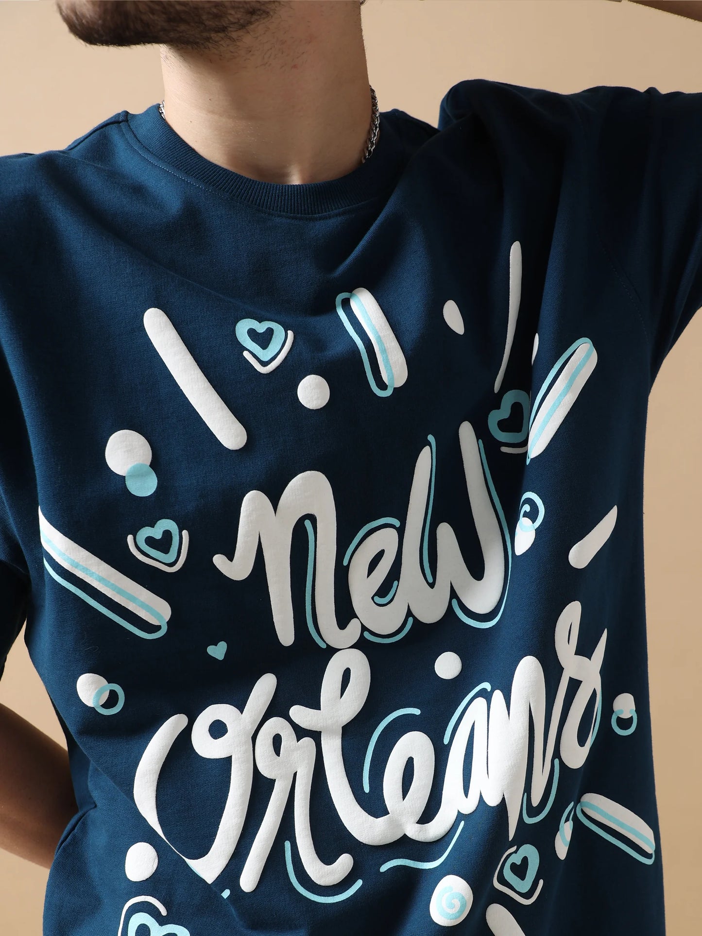 Navy Oversized T-Shirt with New Orleans Inspired Graphic and Comfortable Casual Fit