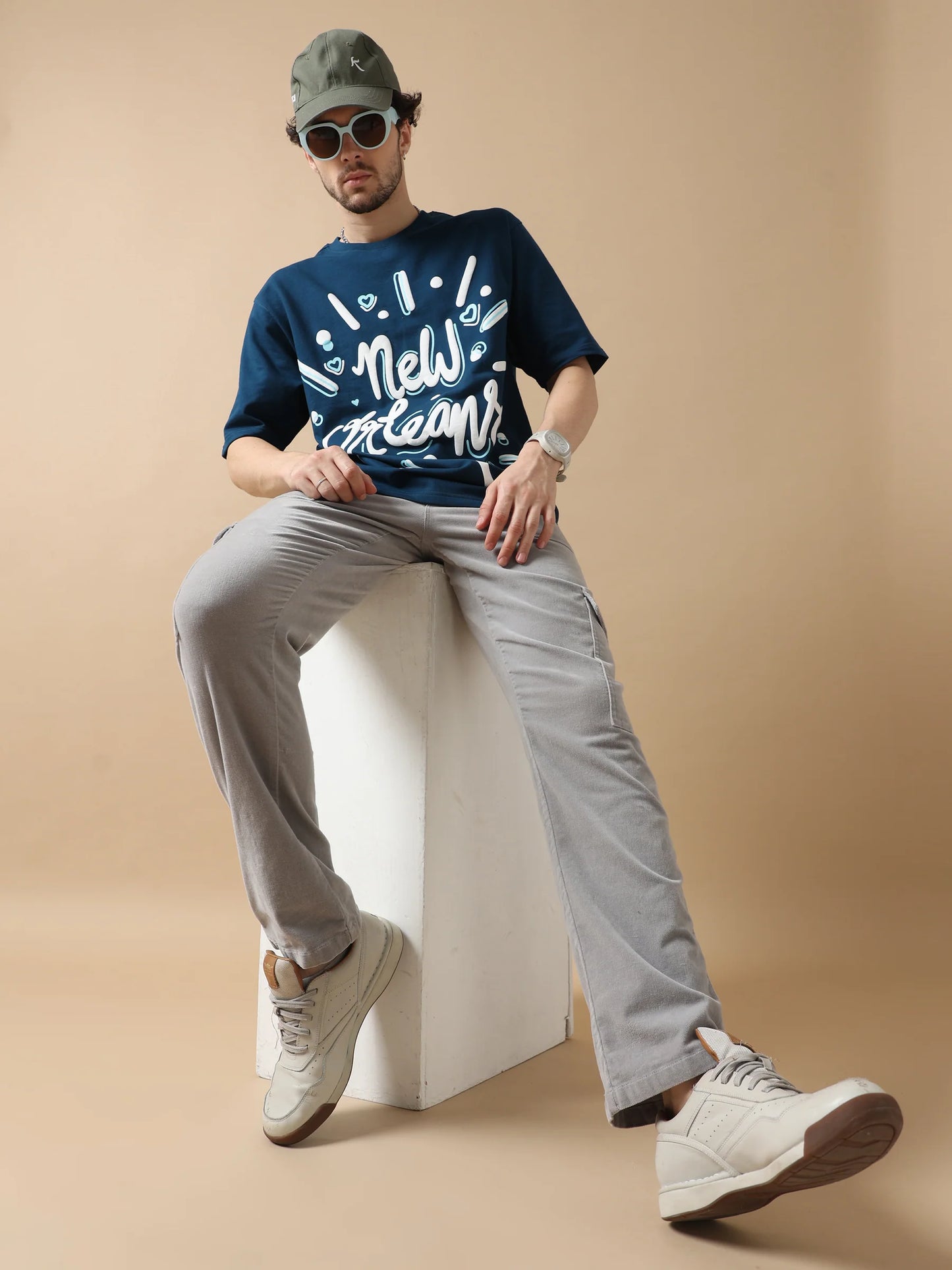 Navy Oversized T-Shirt with New Orleans Inspired Graphic and Comfortable Casual Fit