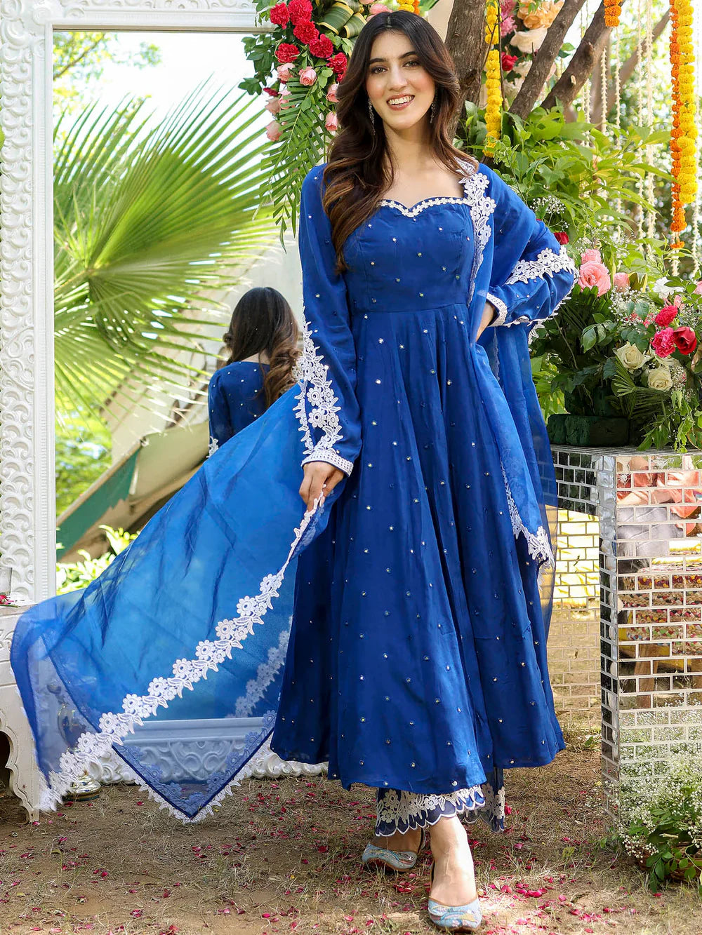 Charming Blue Mirror Anarkali Kurti Set for Party & Occasion Wear