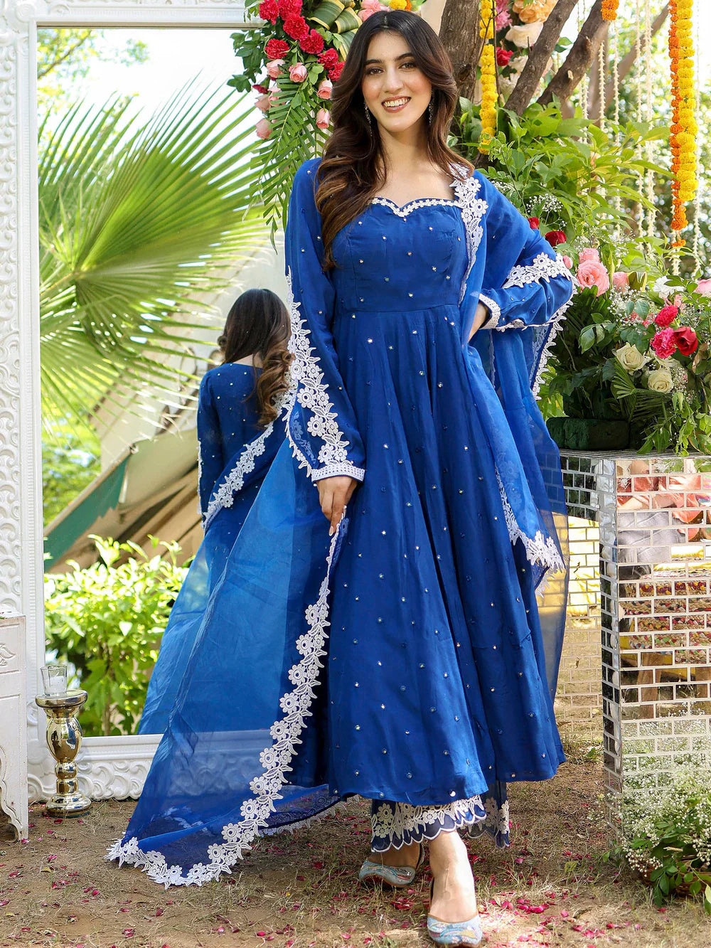 Charming Blue Mirror Anarkali Kurti Set for Party & Occasion Wear