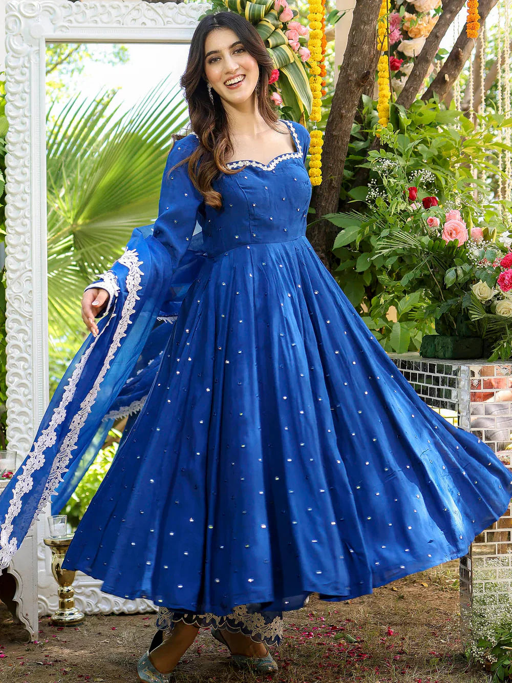 Charming Blue Mirror Anarkali Kurti Set for Party & Occasion Wear