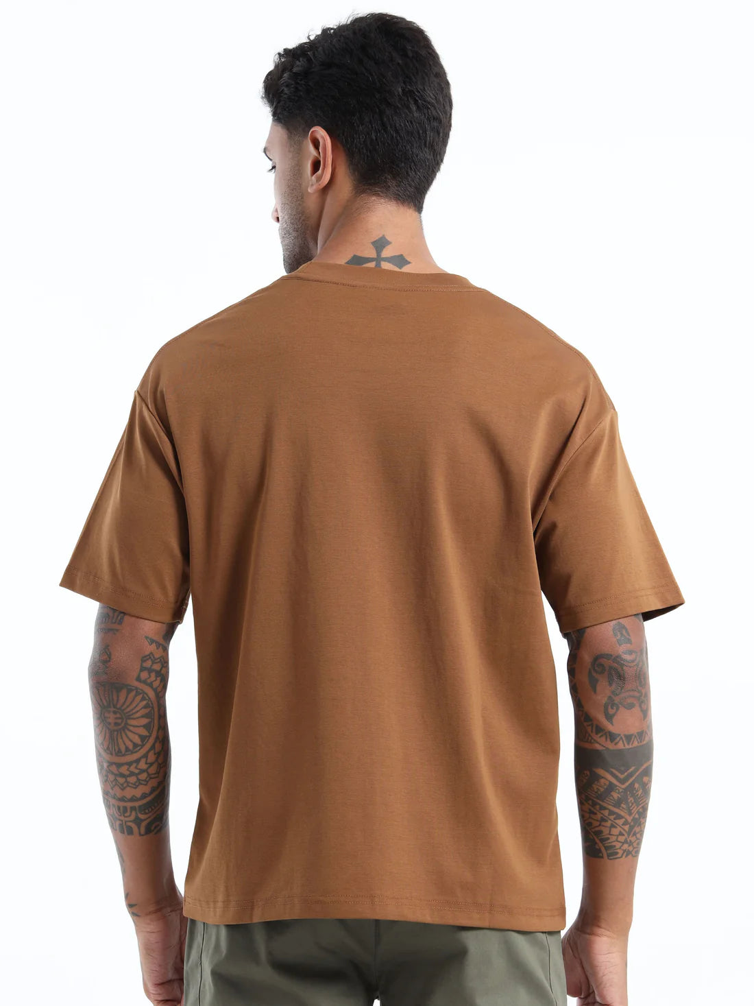 Mens Brown Oversized Round Neck T Shirt Made with Breathable Fabric for All Day Comfort