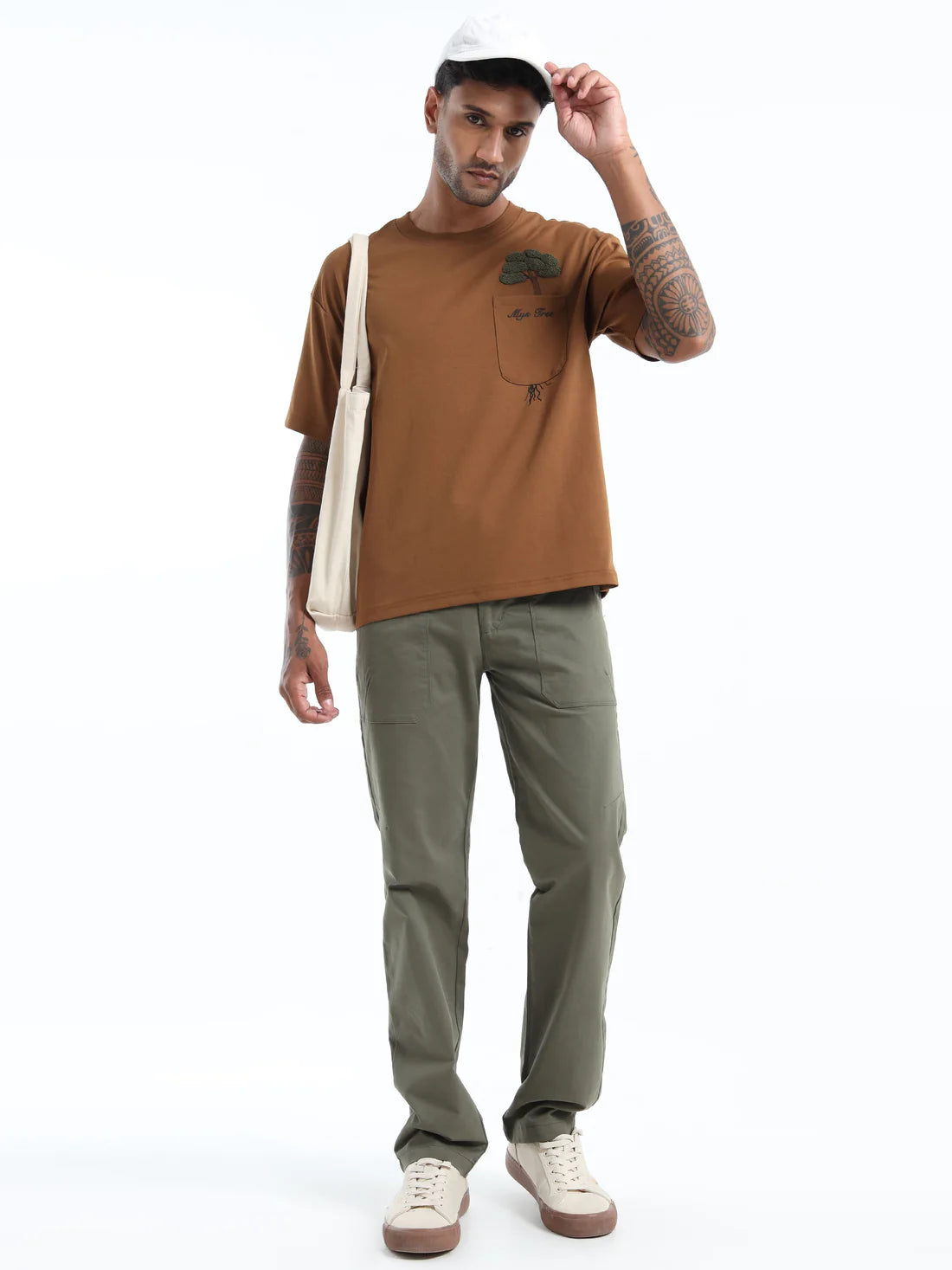 Mens Brown Oversized Round Neck T Shirt Made with Breathable Fabric for All Day Comfort