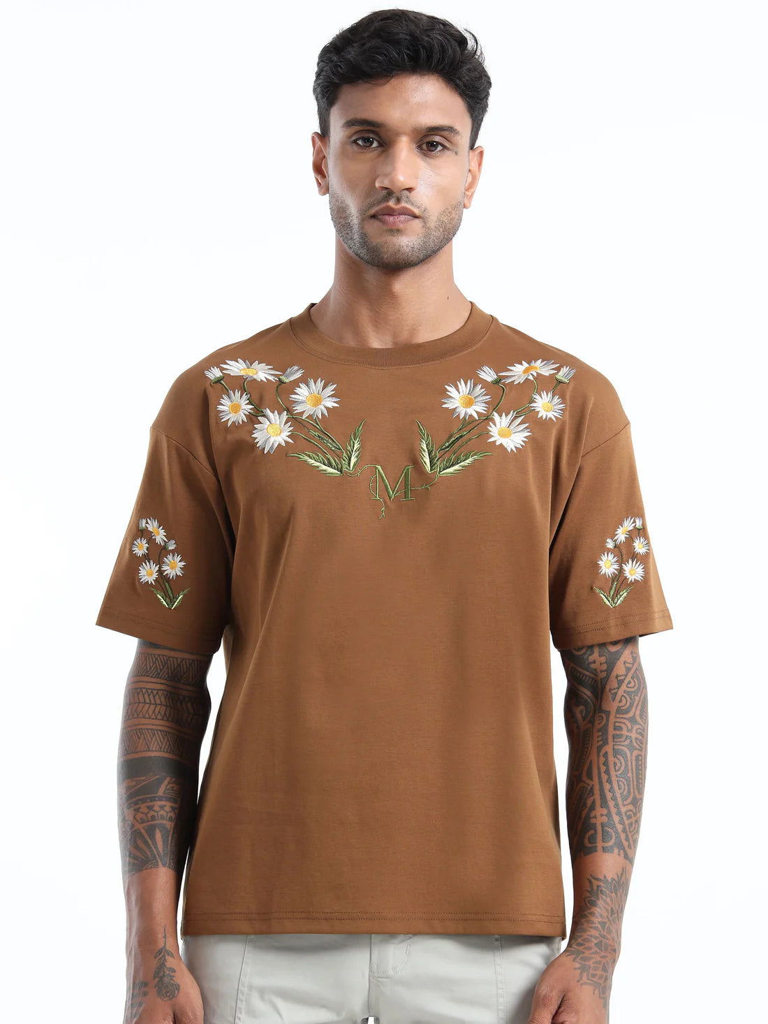 Mens Brown Oversized Round Neck T Shirt Perfect for Daily Outfits and Comfortable Wear