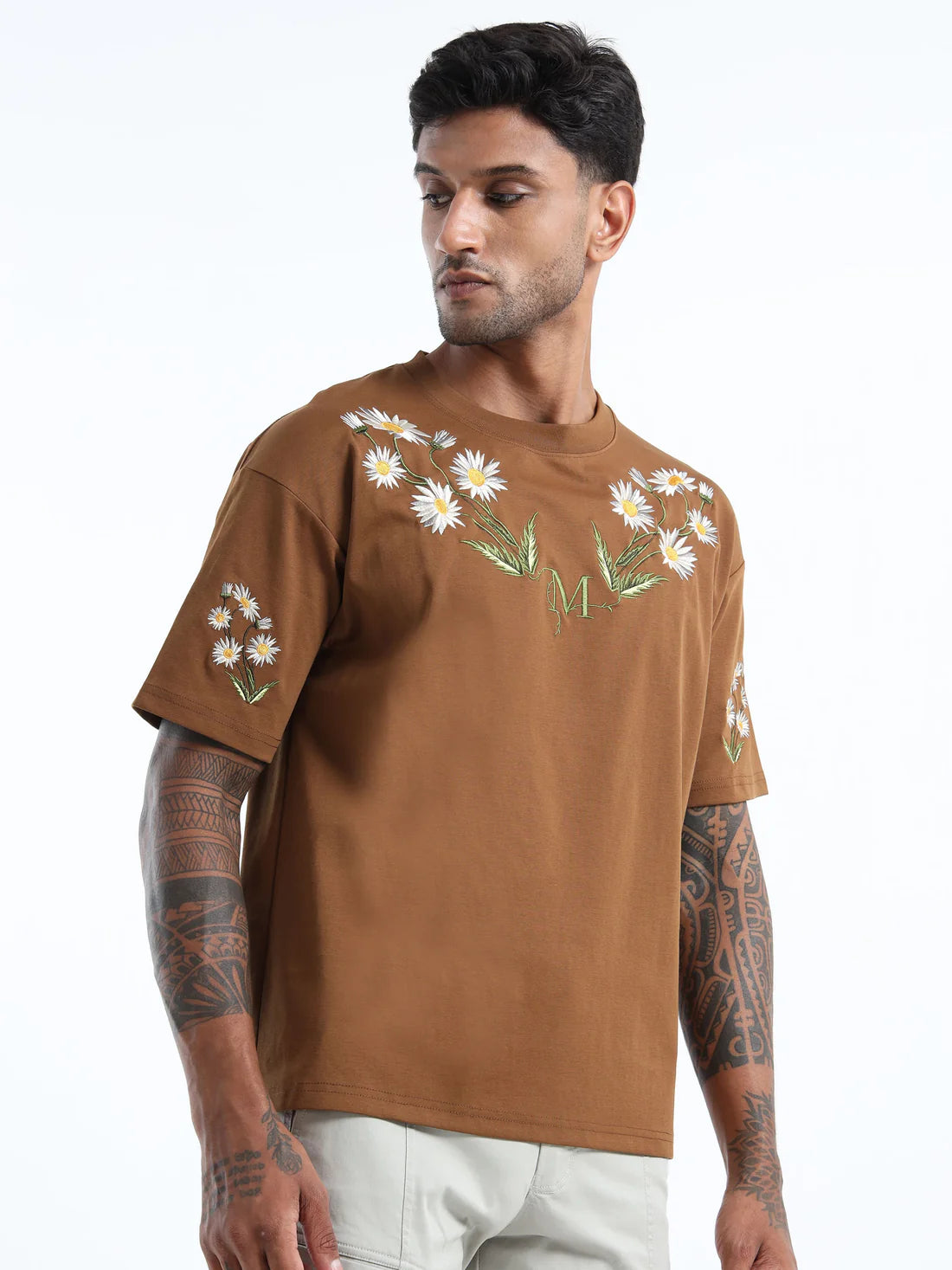 Mens Brown Oversized Round Neck T Shirt Perfect for Daily Outfits and Comfortable Wear