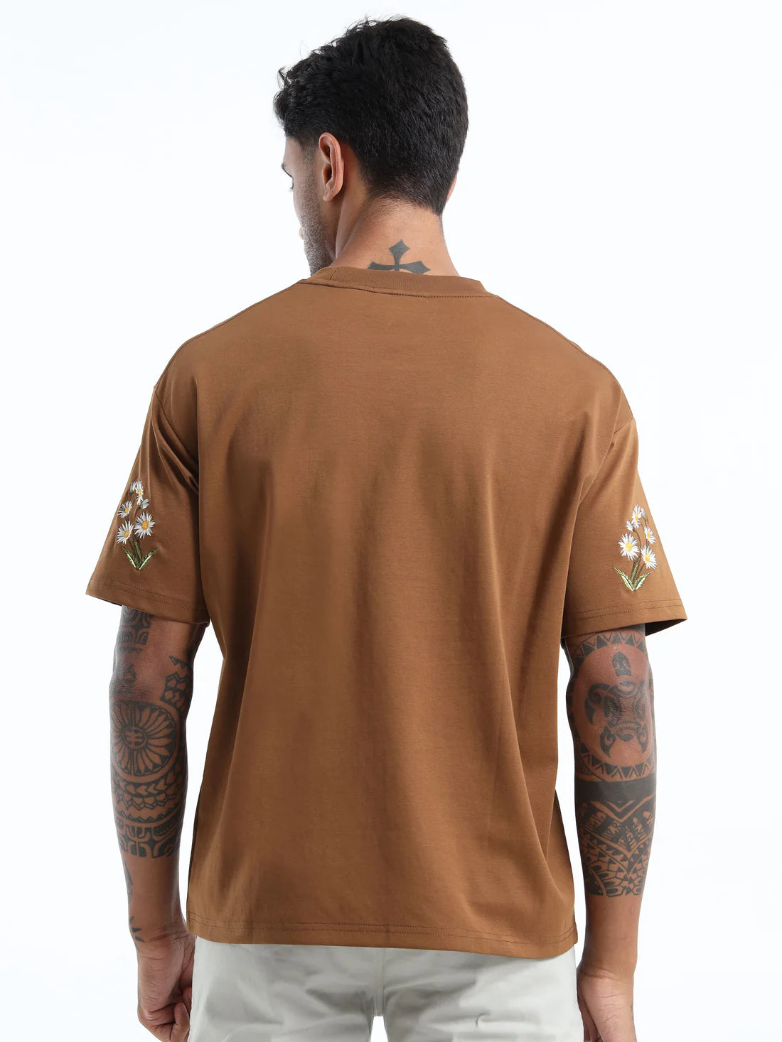 Mens Brown Oversized Round Neck T Shirt Perfect for Daily Outfits and Comfortable Wear
