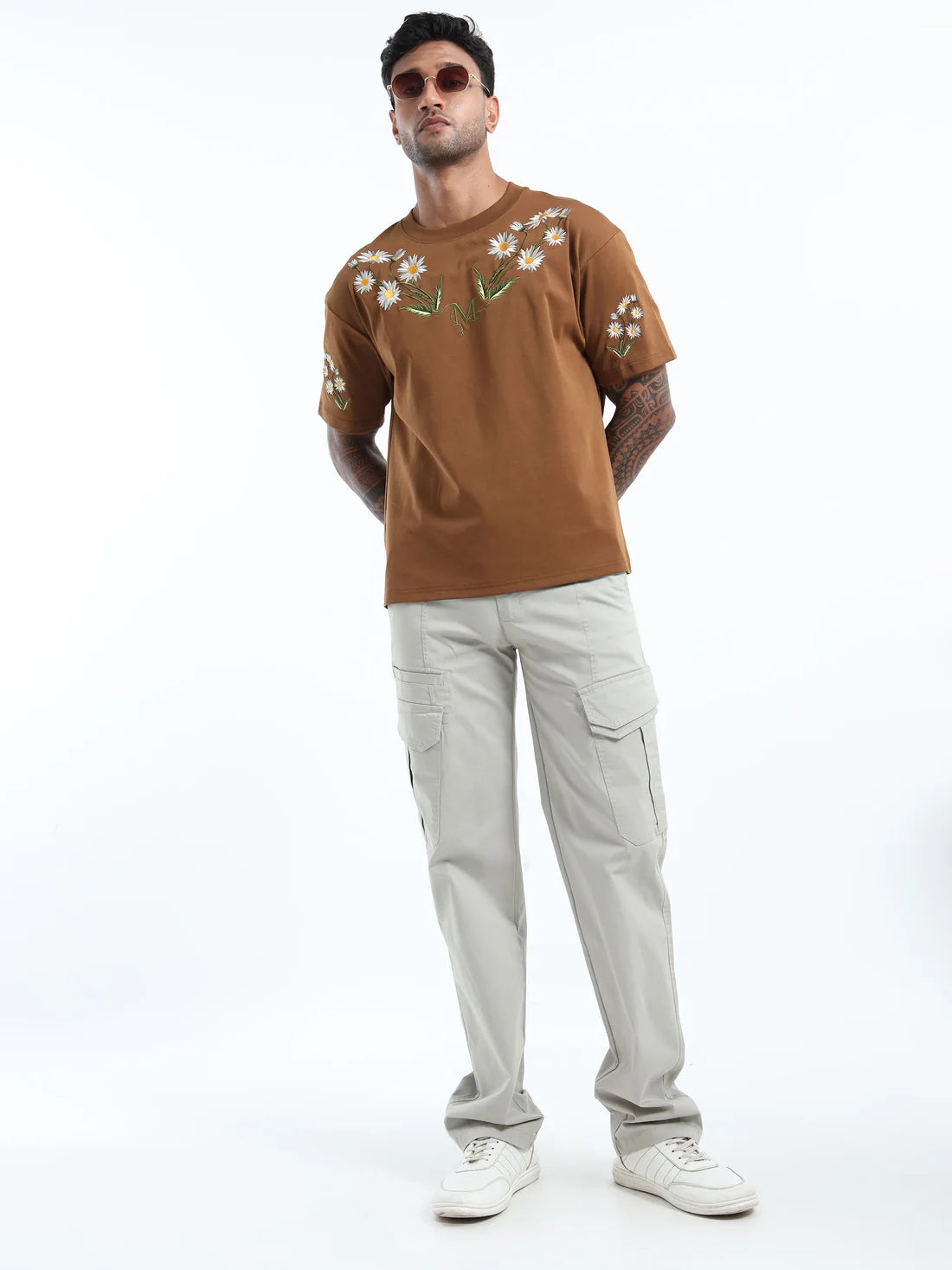 Mens Brown Oversized Round Neck T Shirt Perfect for Daily Outfits and Comfortable Wear