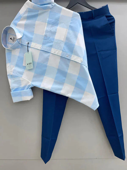 Stylish Box Check Pattern Shirt with Trouser Combo for Men in Comfortable Fit