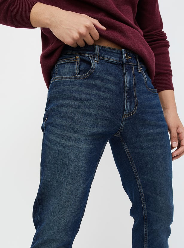 Classic Stonewashed Slim Tapered Jeans Durable Comfortable Denim Pants for Men