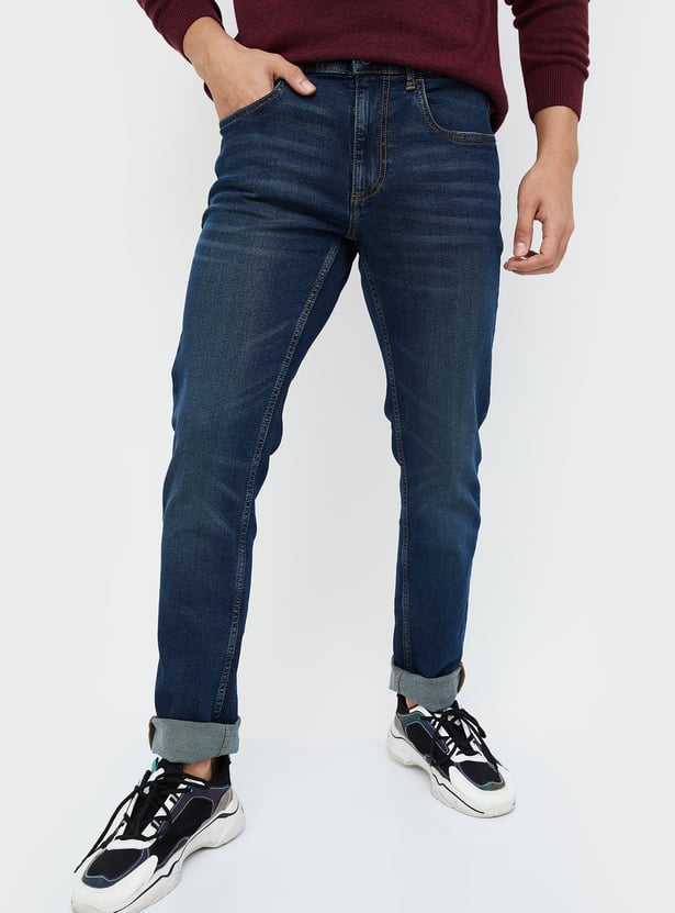 Classic Stonewashed Slim Tapered Jeans Durable Comfortable Denim Pants for Men