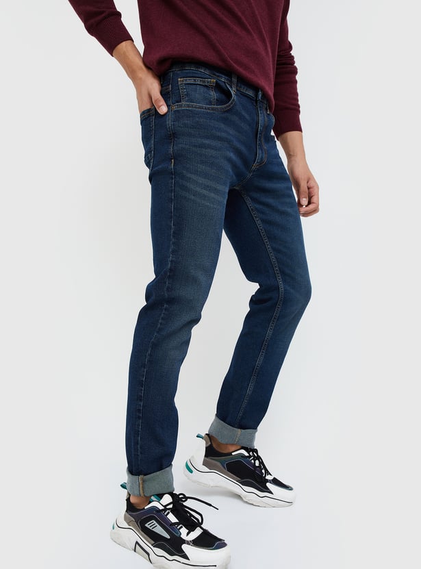Classic Stonewashed Slim Tapered Jeans Durable Comfortable Denim Pants for Men