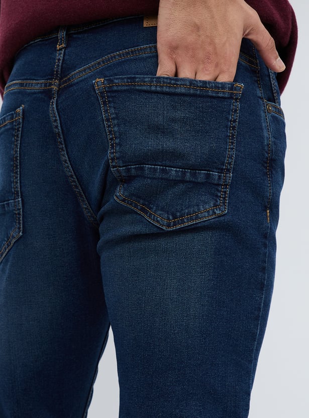 Classic Stonewashed Slim Tapered Jeans Durable Comfortable Denim Pants for Men