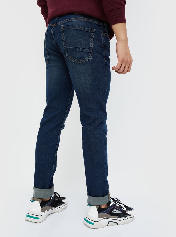 Classic Stonewashed Slim Tapered Jeans Durable Comfortable Denim Pants for Men