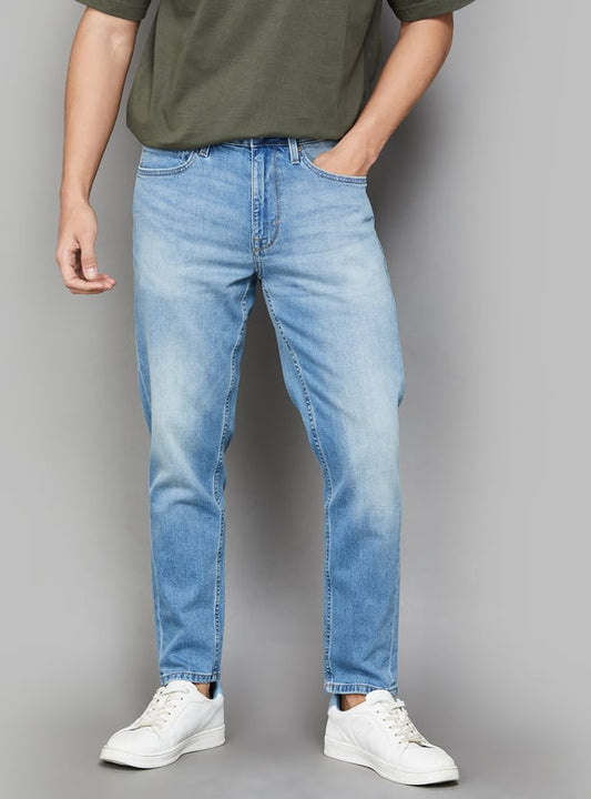 Washed Mankle Jeans Relax Tapered Fit Durable Casual Denim for Daily Wear
